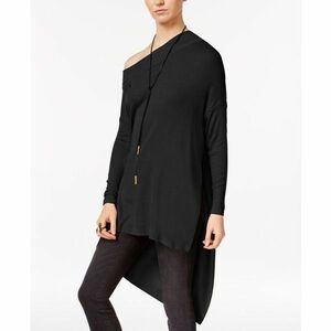 We The Free People Grapevine Asymmetrical Oversized Ribbed Tunic In BLACK XS